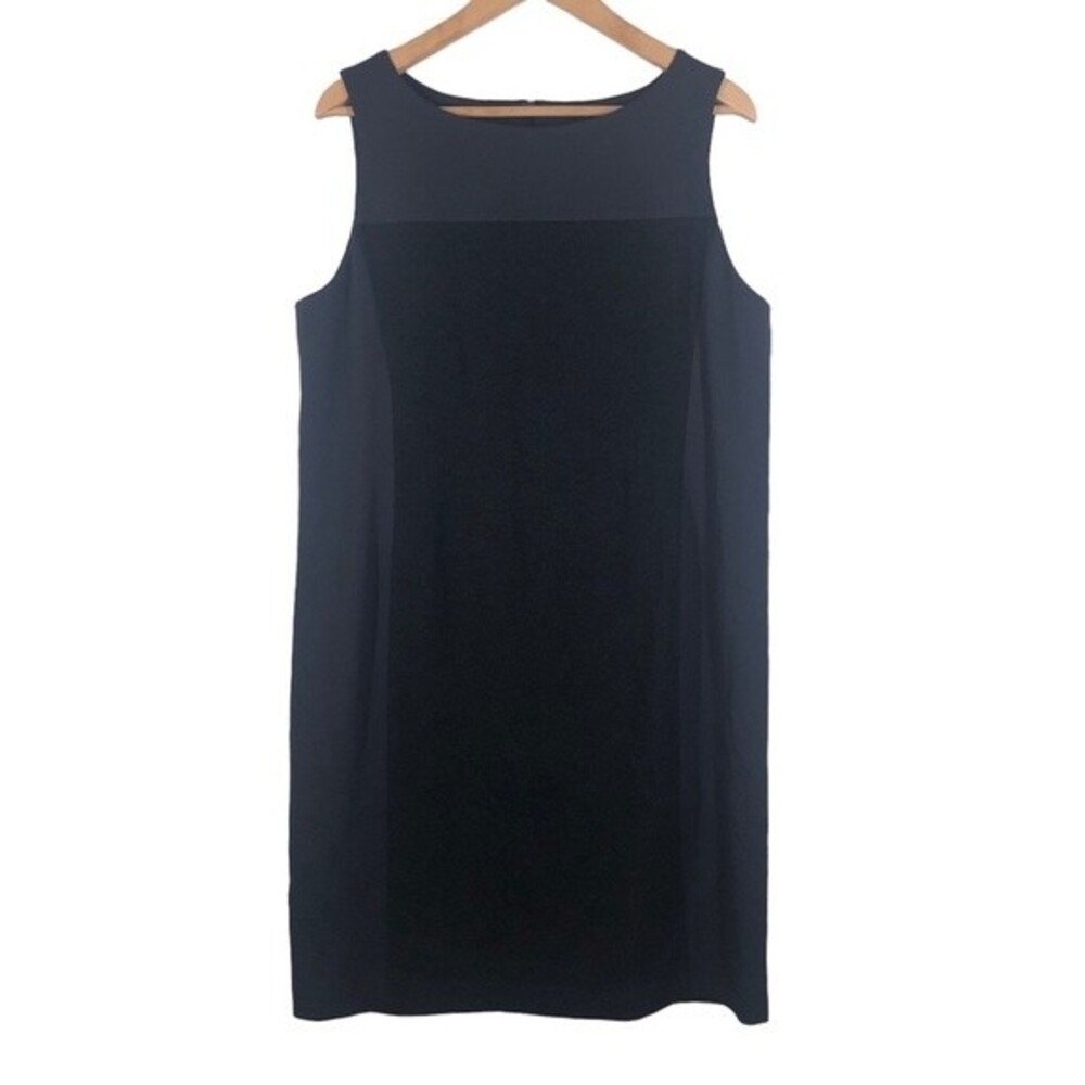 Eileen Fisher Silk Lined Black Sleeveless Dress Mixed Fabric Minimalist Size 16